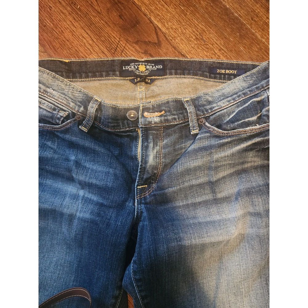 Lucky Brand Zoe Boot Women's Jeans Size 12/31 Bootcut Distressed Hem Dark Wash